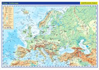 Evropa-školní nástěnná fyzická mapa