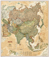 Asie National Geographic Executive - nástěnná mapa 86 x 100 cm, lamino + lišty