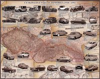Nástěnná mapa - Československé automobily 1918 - 1992,  150 x 120 cm, lamino + očka