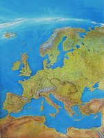 Panoramatická mapa Evropy 105 x 150 cm, lamino + 2 lišty