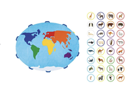 Set interaktivního padáku Mapa světa a žetonků na suchý zip se zvířátky