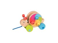 Tahací dřevěný barevný šnek na provázku