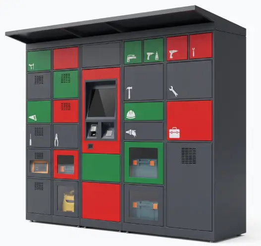 Půjčovní box na nářadí - červeno-zelený